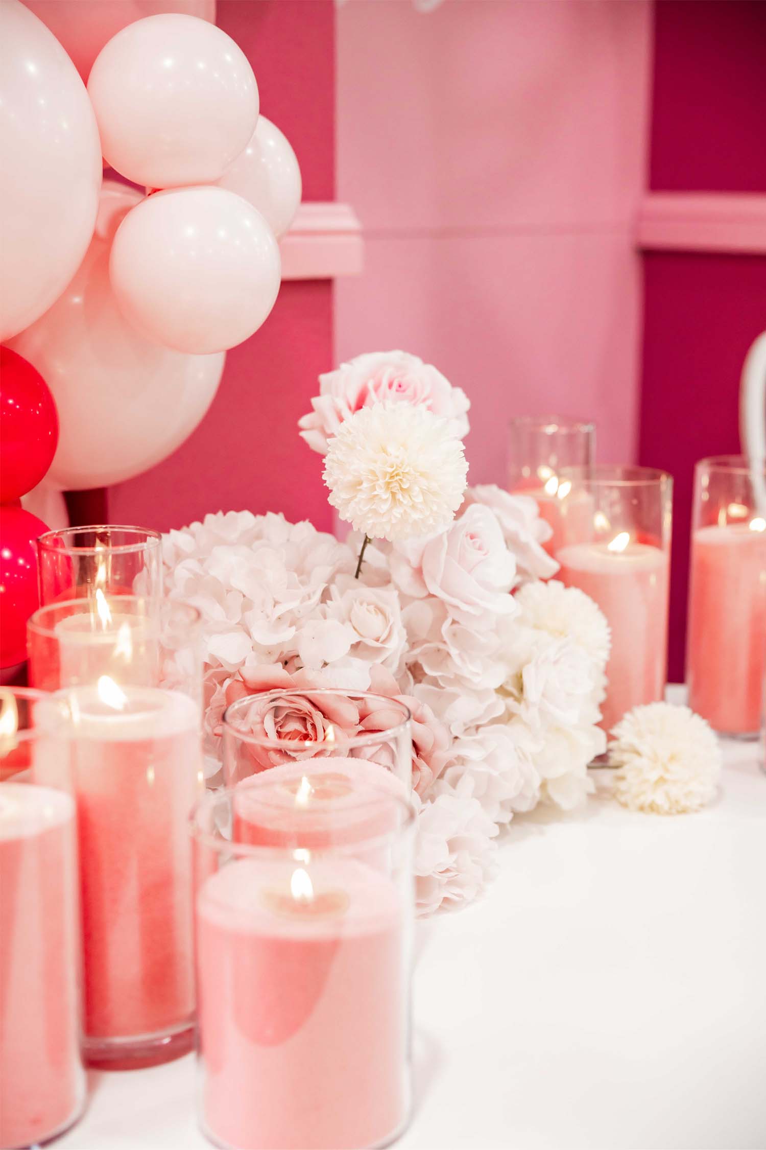 Pink birthday decoration set up in Functions room at Leonay Golf Club